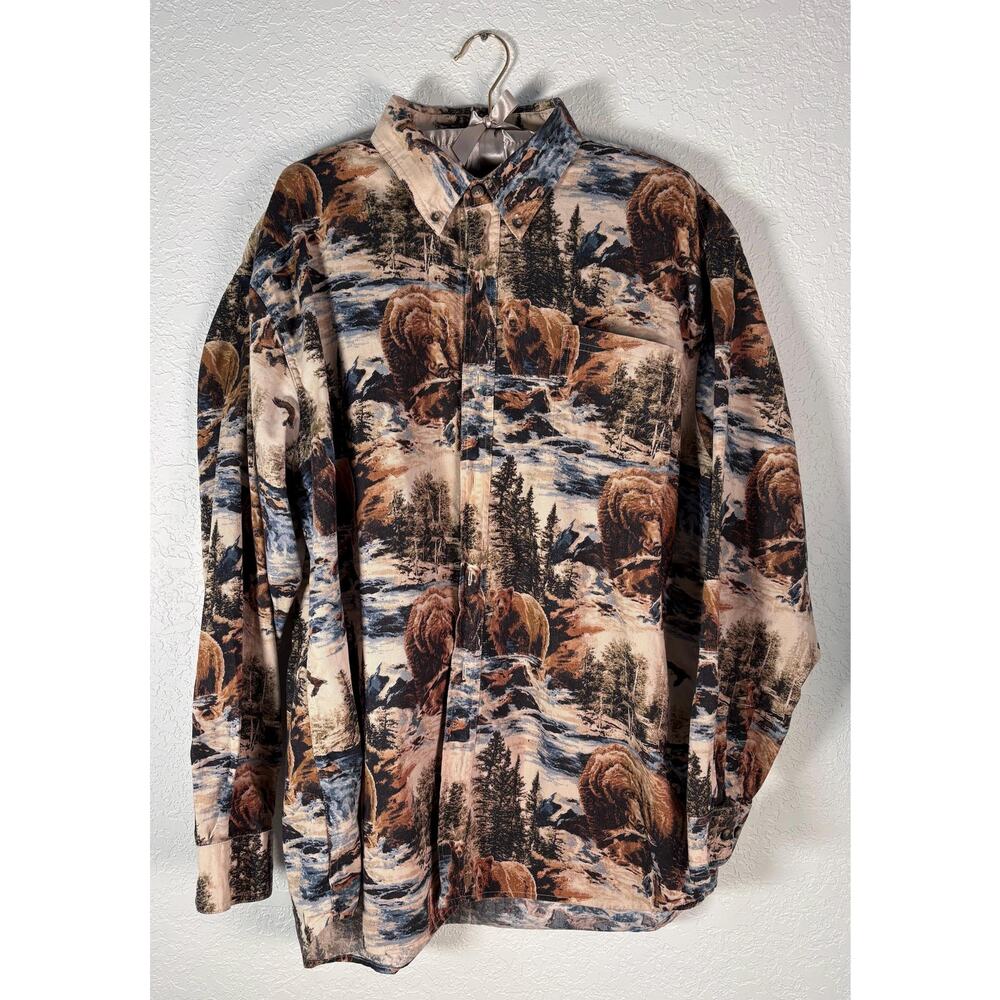 Vintage Redhead Outfitters Fishing Grizzly Bear Button Down Long Sleeve Shirt XL
